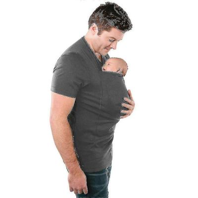 Miesten Kenguru Isä T-paidat Baby Carrier T-paita Harmaa L
