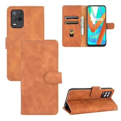 Etui til Realme V13 5g Cover Premium Læder Med Kortholder Flip Folio Magnetisk Etui Coque - Sort Brown