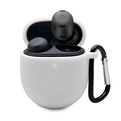 For Google Pixel Buds Pro silikonbeskyttende hylse Bluetooth-øretelefon, Anti-drop Cover med Anti-lost Buckle Hvit