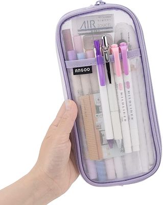 Linkrunning Grid Mesh Pen Penalhus med lynlås Klar makeup farve pose Kosmetik taske Multi-purpose Travel School Teen Girls Gennemsigtig stationær t...