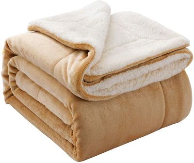 Linkrunning Kastetæppe vendbar Sherpa Flannel tæppe Super blød fuzzy plys fleece mikrofiber til seng / sofa (60"x80", beige) Beige Ny 80inL*60inW