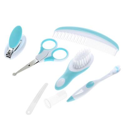 Baby Børn Grooming Sæt Nail Clipper Hår Brush Comb + Opbevaringspose 7pcs blå