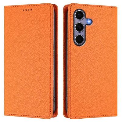 Yhteensopiva Samsung Galaxy S25 / S24 lompakkokotelon RFID Litchi Texture Leather Mobile Cover kanssa Oranssi