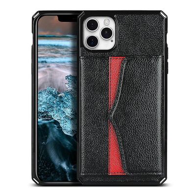 Musta iPhone 12/12 Pro iskunkestävä puhelinkotelo korttipaikan lompakkoon