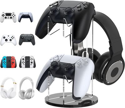 Universell Gamepad och Headsethållare, 2 i 1 Gamepad-hållare, Storage Organizer för PS5, PS4, Xbox One, Xbox Series, Gaming Accessories, Black och ...
