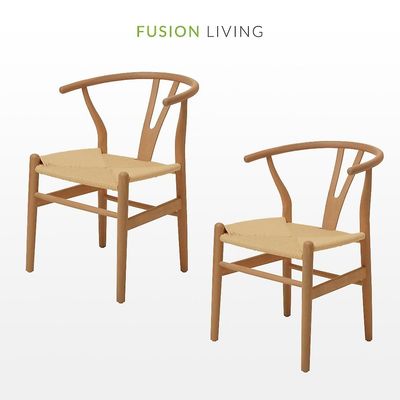 Fusion Living Y-ben Naturligt bøgetræ og hampvævet spisebordsstol Bundle X 2