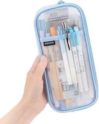 Linkrunning Grid Mesh Pen Penalhus med lynlås Klar makeup farve pose Kosmetik taske Multi-purpose Travel School Teen Girls Gennemsigtig stationær t...