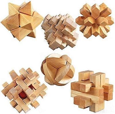 Puiset aivoteaserit, 6 kpl setti, Wood Cube 3D-palapelit, jotka ovat yhteensopivia lasten ja aikuisten kanssa, Educational Goodie Bag Fillers ja Pa...