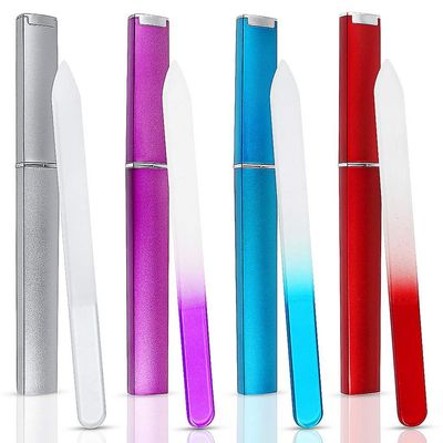 Xqday 4 stykker Sæt Glas Nail Files, Professional Gradient Color Nail Files med dåser, dobbeltsidede neglefiler, fingernegl / tånegl grooming værkt...