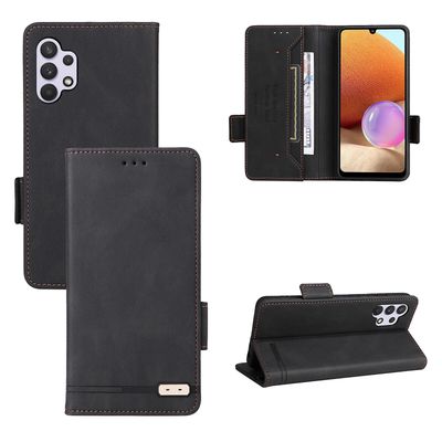 Gangxun Etui til Samsung Galaxy A32 4g læderetui Folio Flip med kreditkortspor Etui Coque Sort