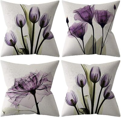 dekorative kaste putetrekk 18x18 inches sett med 4 lilla blomst putetrekk 45cm x 4