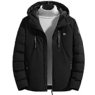 Miesten lämmitetty takki, talvilämmin ulkona USB-sähkölämmitetty takki, jossa on 9 hiilikuitulämmitystyynyä, 3 lämpötilatasoa musta 7XL