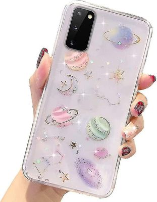 Tyttömäinen kotelo Samsung Galaxy S21 5g Glitter -kotelolle Melko söpö kirkas kiiltävä kimalteleva Bling-kotelo tytöille Women Planet Stars Design ...