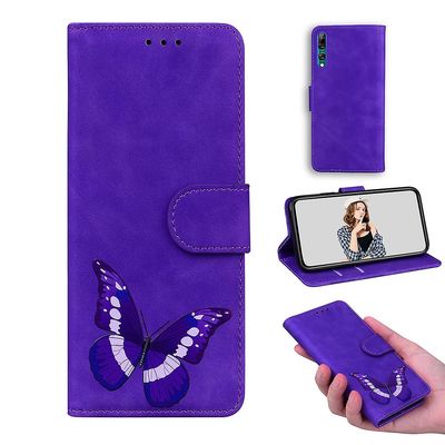 Etui til Huawei P Smart Z Butterfly Cover Premium Læder Magnetisk- Pink Lilla