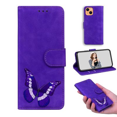 Etui til iphone 13 Butterfly Cover Premium Læder Magnetisk- Pink Lilla