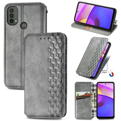 Kompatibel med Motorola Moto E40 Flip Case Etui Vintage Wallet Flip Cover med magnetisk lukning Coque - Blå grå