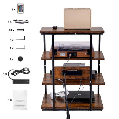 Succebuy 4-tasoinen AV-mediateline jatkojohdoilla ja LED-valoilla, korkeussäädettävät puiset hyllyt DVD-soittimille/kaapelilaatikoille/pelikonsolei...