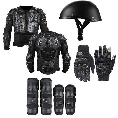 Cryin Motorsykkel Verneutstyr Sett Hjelm Full Body Armor Vest Knee Pads Albue Pads Full Finger Hansker Beskyttelse Svarte hansker L