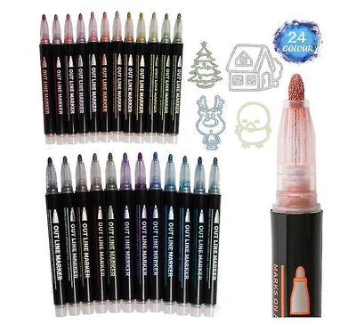 Barsinfi Kruseduller Outline Markører Pen, Magic Double Line Paint Penne For Kid 24 farver