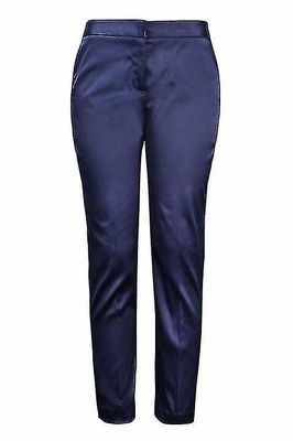 Mid Waist Pocket Detaljer Koniske Satin Bukser BLÅ 12