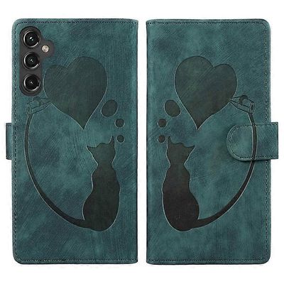 Yhteensopiva Samsung Galaxy S24 lompakko puhelinkotelo söpö kissan jälki PU nahkainen läppäkuori Vihreä