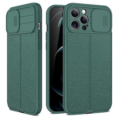Litchi Mønster Pu glidende vindue Blød Tpu telefon sag mørk grøn iPhone13mini