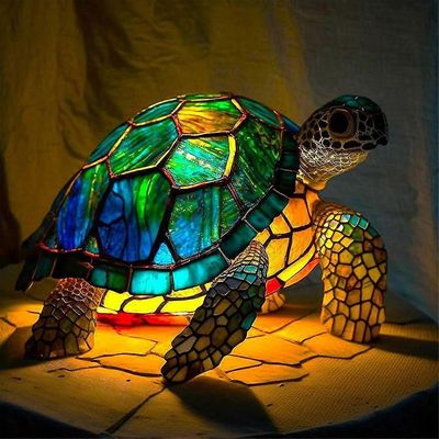 Eläinten pöytävalaisin lasimaalaus lasimaalaus yövalo retro pöytävalaisimet joululahja 2024 sea turtle