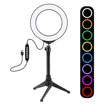 Ruili Pkt3048 Rgbw 8 Farve 16cm 6,2 tommer LED Video Ring Light med stativ stand for Youtube Tik Tok Live Streaming