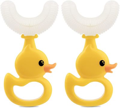 AIR Kids U-formet tandbørste 2 stk Food Grade Silikone Soft Alderen 2 ~ 6 (Little Yellow Duck) Lille gul and