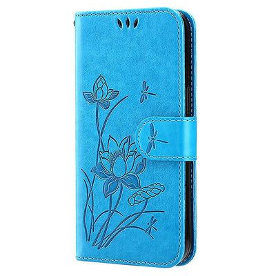 Gangxun Etui til Samsung Galaxy S22 Plus 5g Prægning Lotus Pu Læder Tegnebog Flip Cover Coque Etui Blå