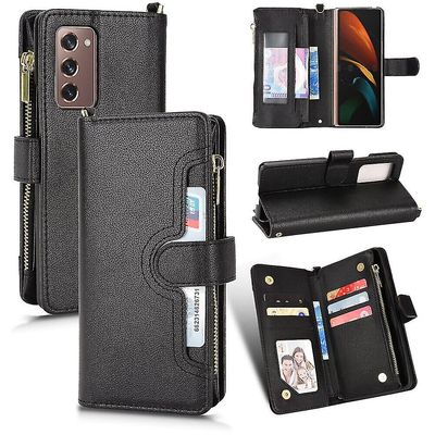 Uusi yhteensopiva Samsung Galaxy Z Fold 2 -kotelon kanssa vetoketjullinen taskukansi magneettinen lompakko Premium nahkainen kortinpidike suojaava ...