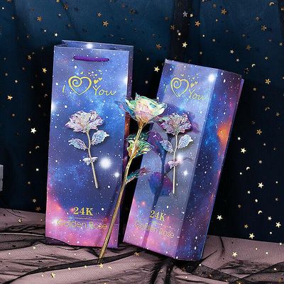 24k Guldfolie Galaxy Rose Flower Led lysende Mors Dag Valentinsdag Gave Blå