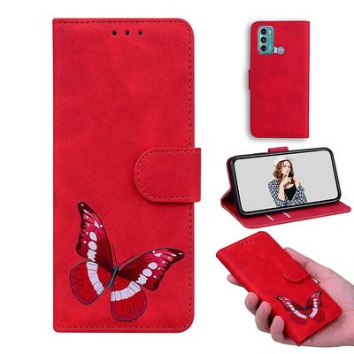Etui til Motorola Moto G60 / G40 Fusion Butterfly Cover Premium læder magnetisk- pink Rød