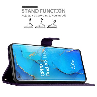 Oppo FIND X2 NEO -suojakotelo - kukkaprintillä ja korttipaikalla KUKKA TUMMA LILA