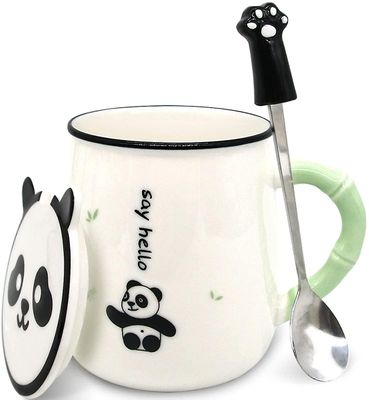 Linkrunning Sød Panda kaffekrus, sjov panda keramisk kaffekop med låg og ske til børn teenagere dame (stil B)