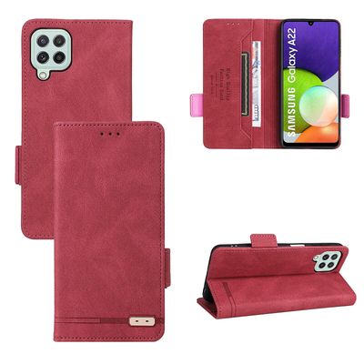 Gangxun Etui til Samsung Galaxy A22 4g læderetui Folio Flip med kreditkortspor Etui Coque Rød