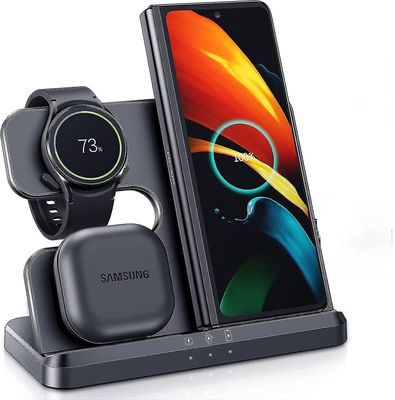 Trådløs ladestasjon for Samsung, 3 i 1 trådløs lader for Samsung S23 Ulta, Galaxy Watch, Galaxy Buds