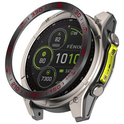 Garmin Fenix 8 51mm AMOLED-versiolle ruostumattomasta teräksestä valmistettu kehys naarmuuntumaton suojarengas - Bla Monivärinen Black+Red