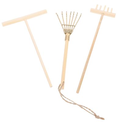 3 stk Liten Wood Rakes Miniatyr Sand Push Rakes Sand Bord Håndverk Utsmykninger Verktøy Som vist 14.5X8cm