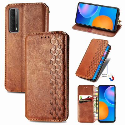 Kompatibel med Huawei Y7a Flip Case Etui Vintage Wallet Flip Cover med magnetisk lukning Coque - Blå brun