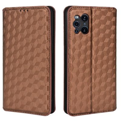 Oppo Find X3 / Find X3 Pro magneettinen solki kolmiulotteinen kuvio nahkakotelo ruskea
