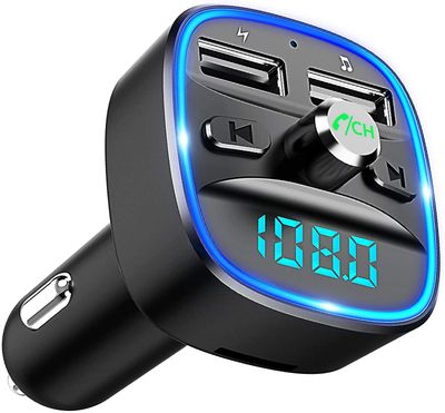 Linkrunning Bluetooth FM-sender til bil, blåt omgivende ringlys trådløst radiomodtageradaptersæt med håndfri opkald (sort) 85*46*42mm