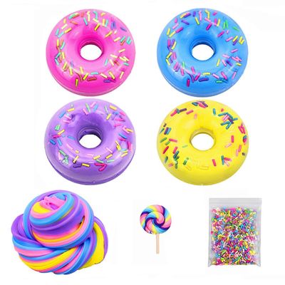 4kpl pyöreä nopea toipuva savipuristuslelu tikkaritarvikkeilla Donitsi karkkia DIY limamutasarja Kaesi 4pcs