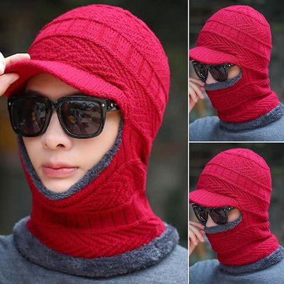 Varychmoo Herre Vinter Varm Hals Strikket Snood Tørklæde Balaclava Ski Ansigtsmasker Hues Caps Rød