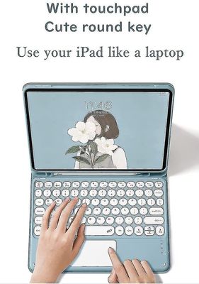 Jorasem Ipad 6th 5th Generation Air 2 Pro 9.7 Color Touch Keyboard Case med Bluetooth Mouse Søt Round Key Touchpad Avtakbart styreflatetastatur Ipa...