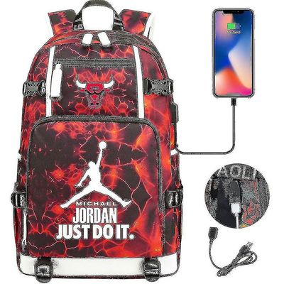 Jordan Ryggsekk Mote School Bag Ungdom Reise USB Lading Multi-funksjon Bag-u rødt lyn