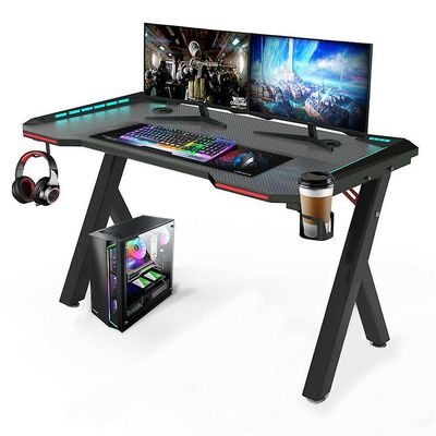 Bingo Paw 120cm stort justerbart RGB gaming skrivebord computerbord med LED-lys kopholder Sort 120x60x73cm