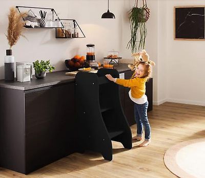 Puckdaddy GmbH Puckdaddy Explorer Tower Tower 43x50x94cm Kids HighStand Wood Black Practical Kitchen Helper