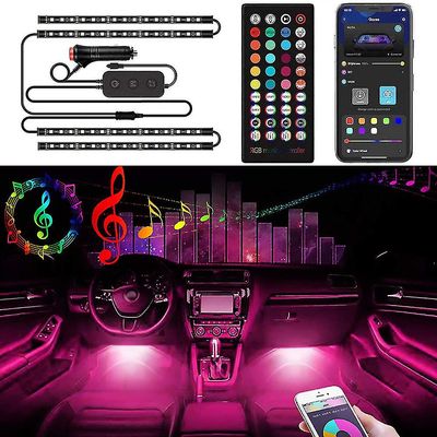 Interiør Bil LED Strip Lights 48led Footwell RGB trådløs musik Remote Neon Lampe Atmosfære Belysning Cigarette Lighter Connect