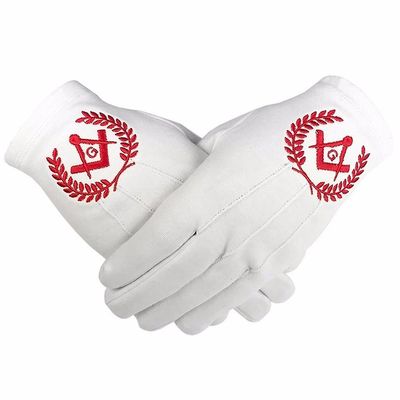 Bricks Masons Masonic regalier 100% bomuldhandsker firkantet kompas og g - rød L